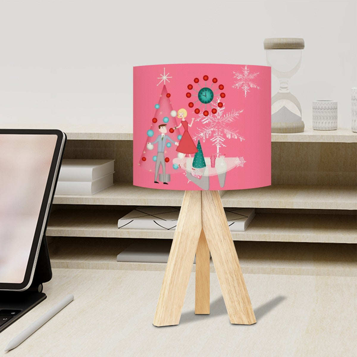 50s Holiday Kitsch Atomic Pink Mid Century Modern Christmas Tripod Table Lamp - Mid Century Modern Gal