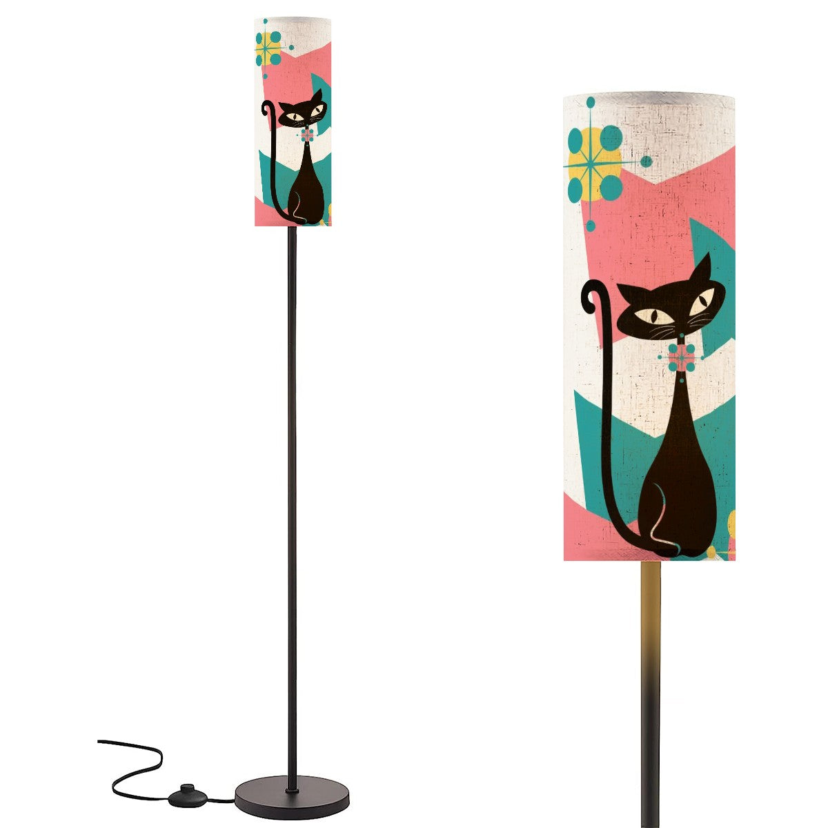 Atomic Kitschy Cat, Mid Century Modern Pink Teal Retro Floor Lamp - Mid Century Modern Gal