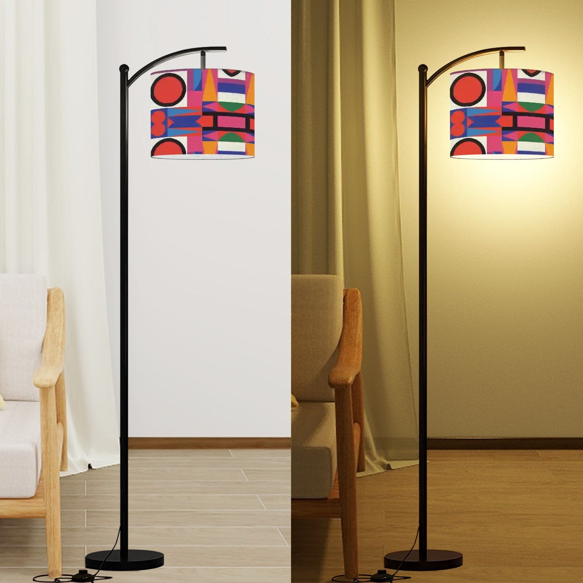 Mid Century Modern Bauhaus Red, Green Purple Pink Geometric Retro Arc Floor Lamp - Mid Century Modern Gal