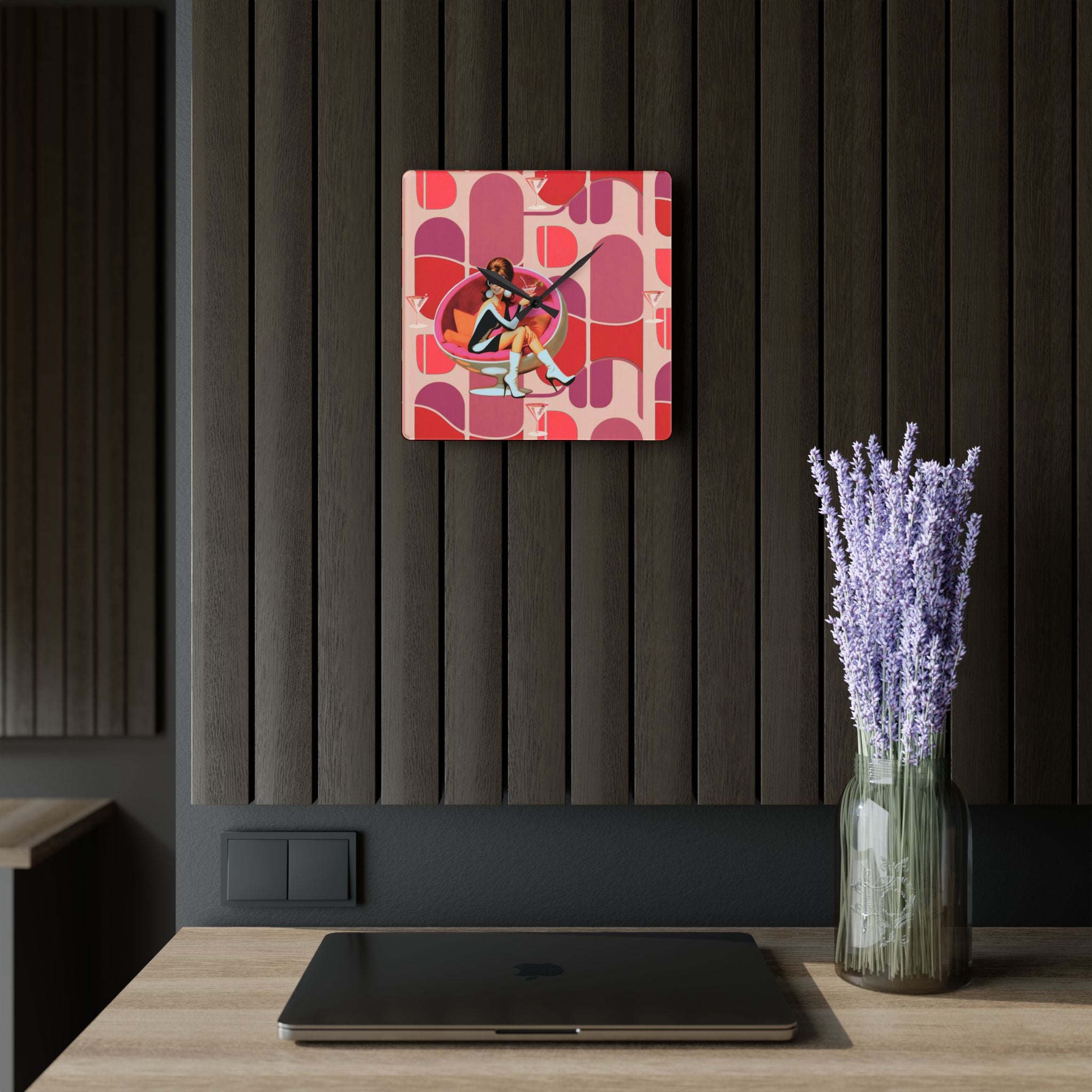 60s Mod Gal Retro Atomic Martini Cocktail Mid Century Modern Wall Clock - Mid Century Modern Gal