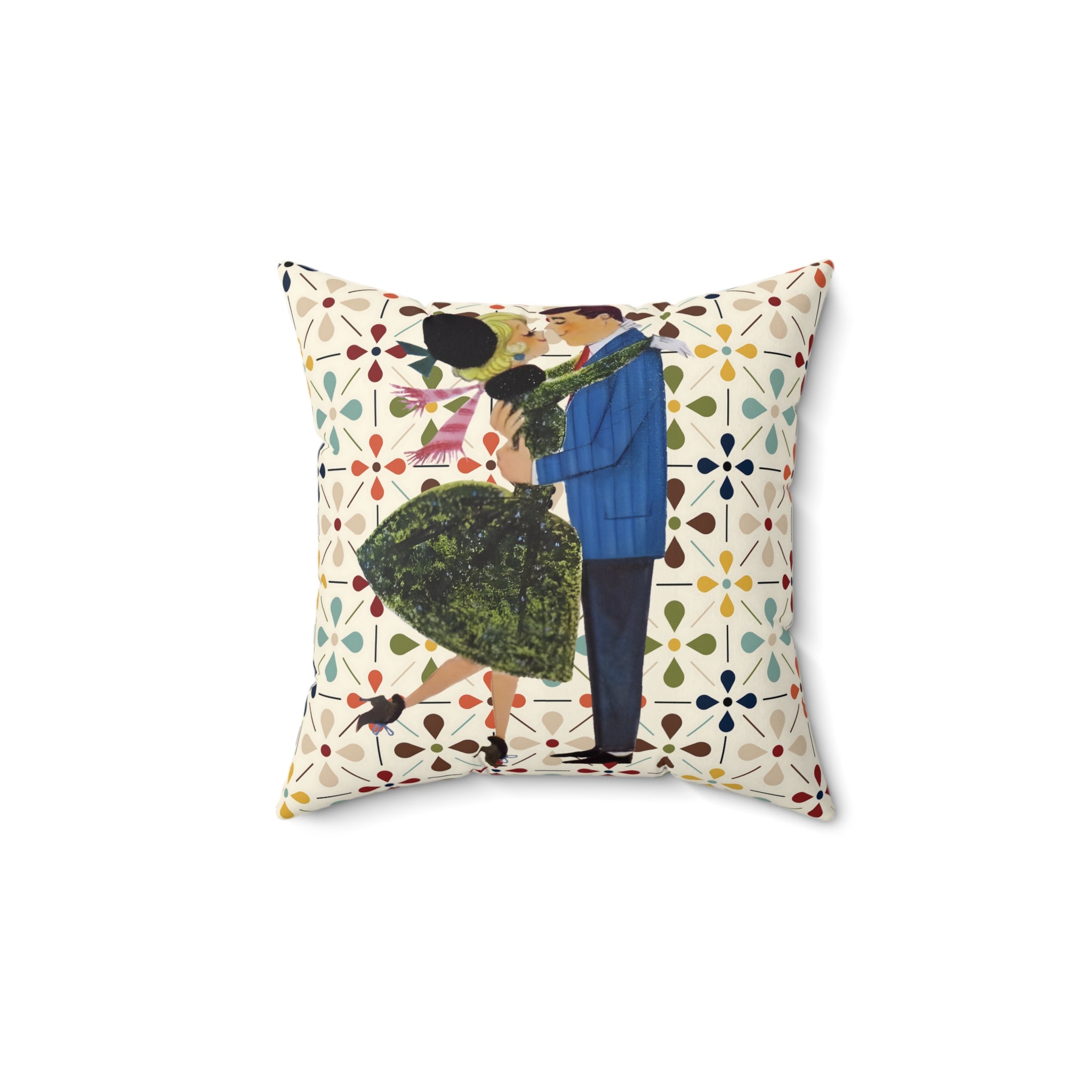 Mid Century Modern Scandinavian Pattern, Kitschy Mod 50s Christmas Couple Pillow And Insert - Mid Century Modern Gal