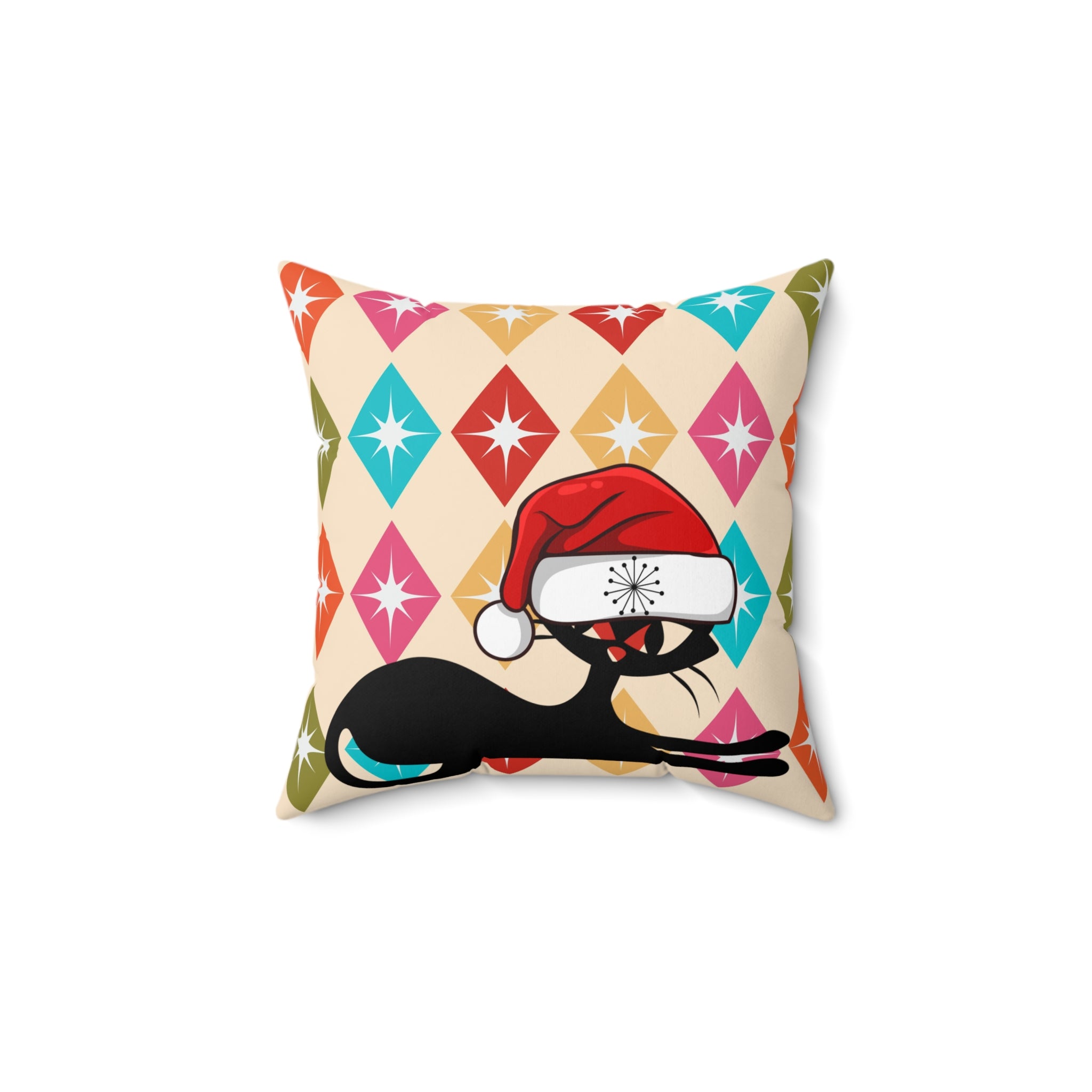 Atomic Cat Christmas Pillow, Mid Century Modern Starburst Pillow And Insert - Mid Century Modern Gal