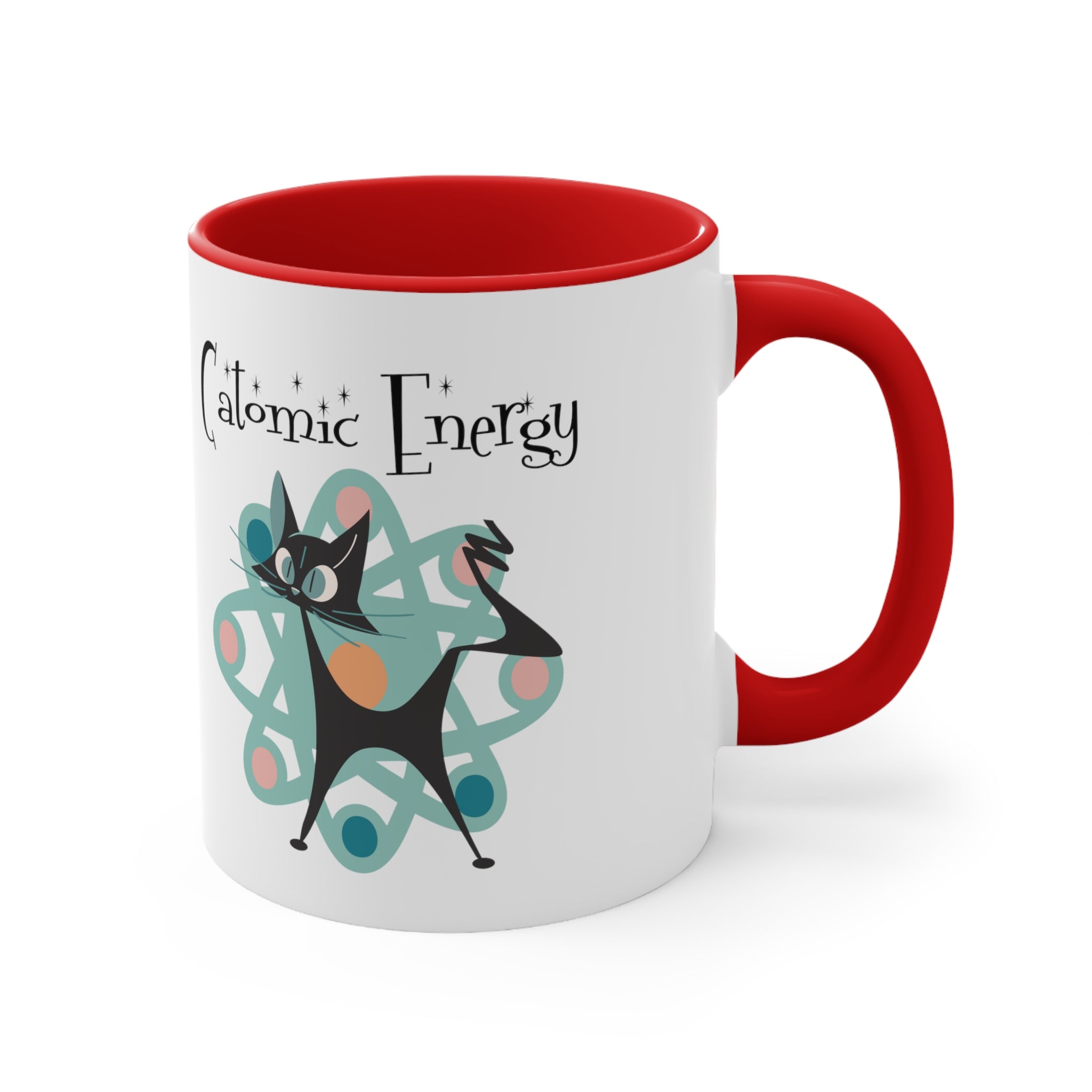 Atomic Cat Coffee Mug, Funny, Quirky Mid Century Modern Atom, Space Age Catomic Energy Coffee Lover Coffee Mug Gift - Mid Century Modern Gal