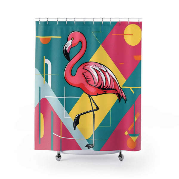 Palm Springs California, Mid Century Modern Tropical Flamingo Shower Curtain - Vibrant Bathroom Decor