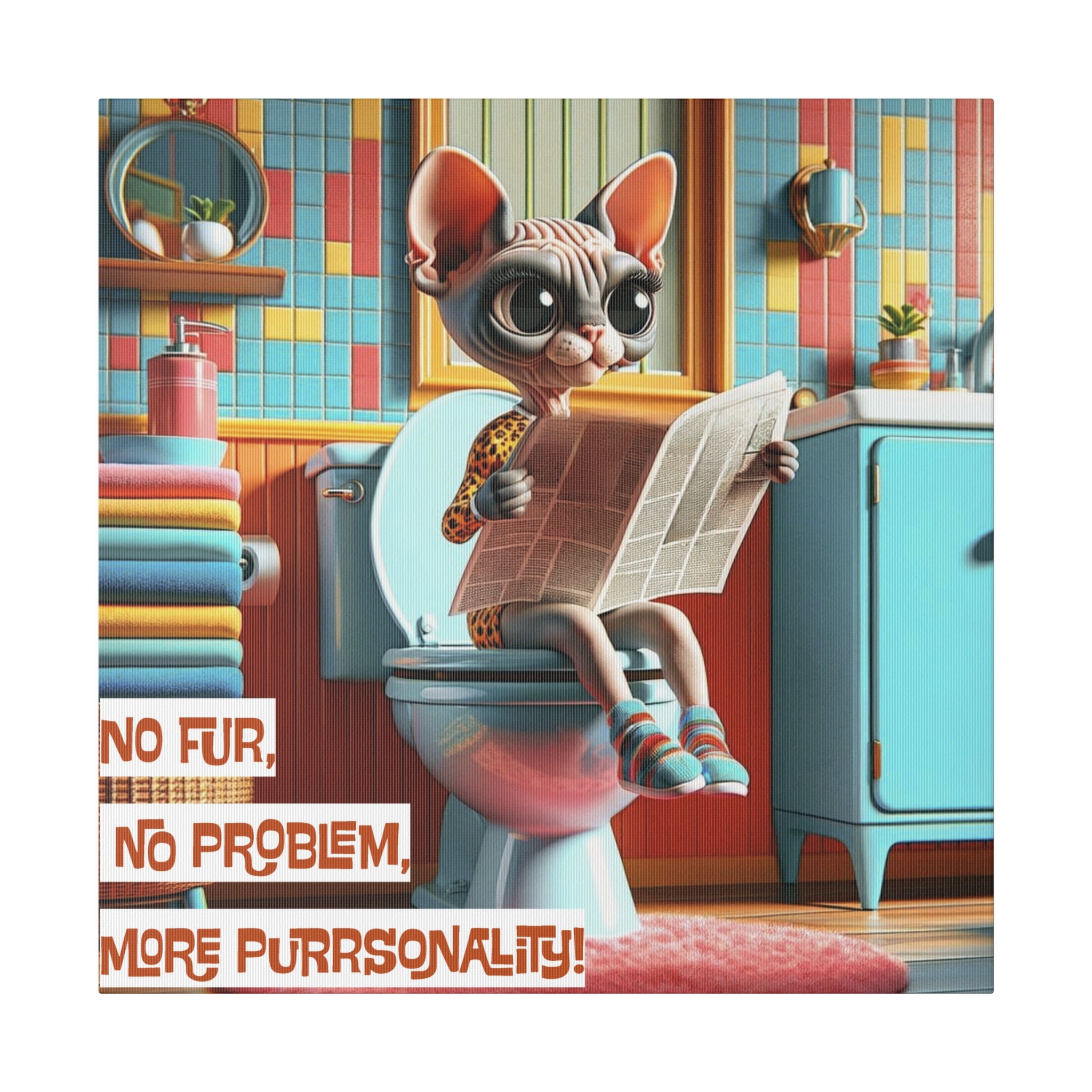 Hairless Cat Art, Funny Kitschy Mid Century Modern Bathroom Wall Art - Mid Century Modern Gal