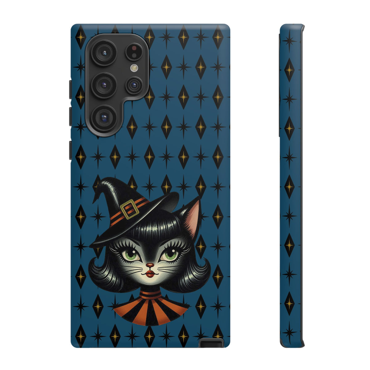Vintage Halloween Black Cat Sexy Sexton Mid Century Modern Blue Tough Phone Case