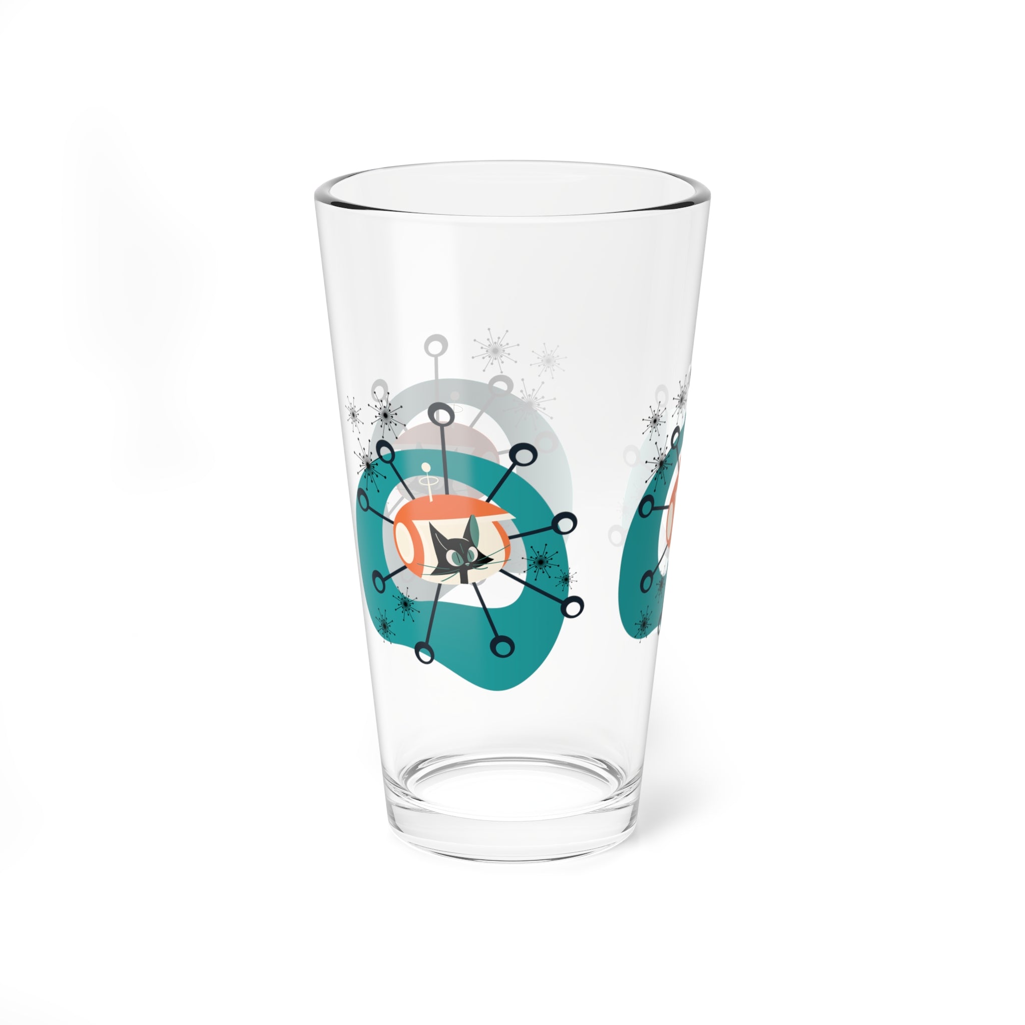 Atomic Cat Glass, Space Kittie, Kitschy Cat, Starburst Mid Century Modern Barware - Mid Century Modern Gal