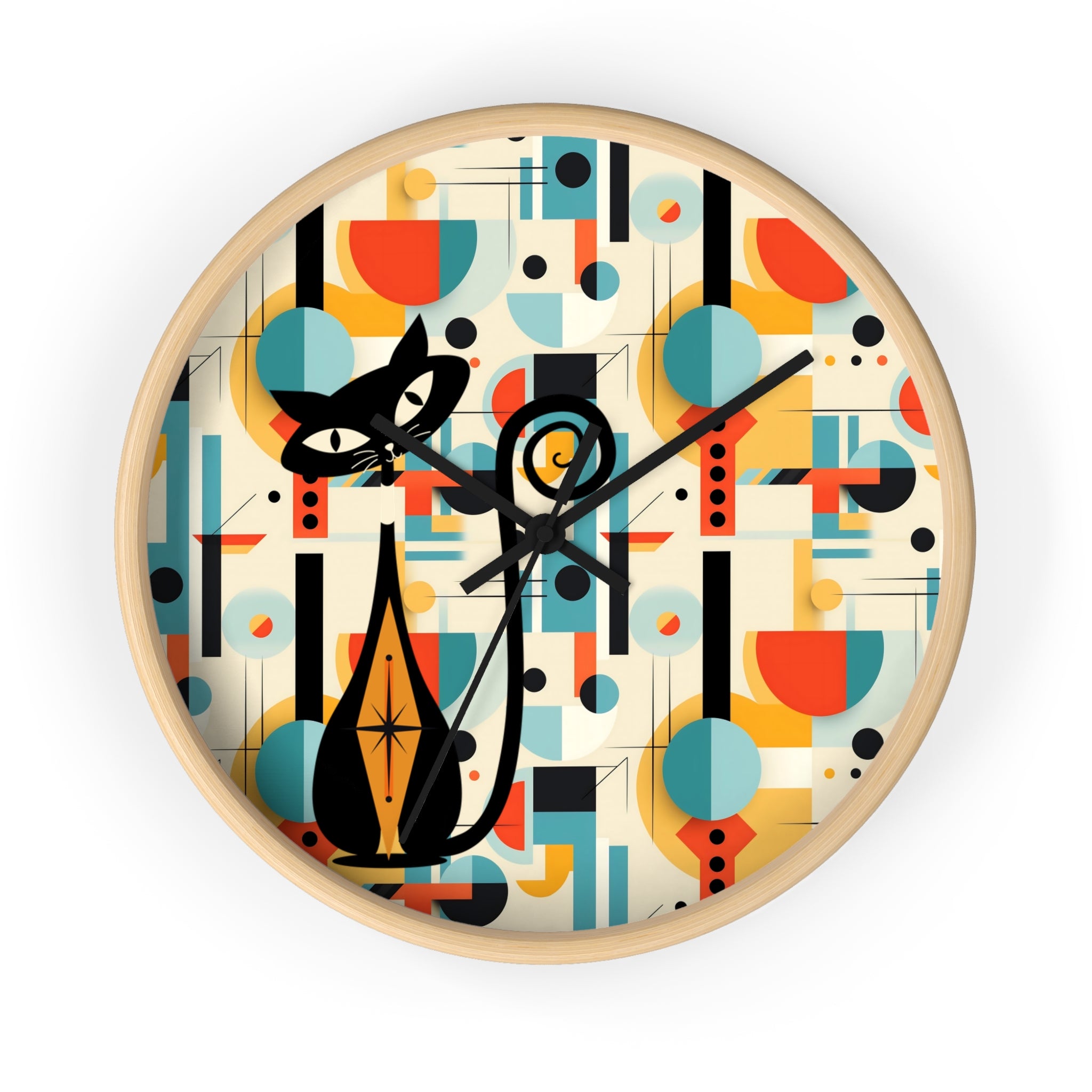 Atomic Cat Wall Clock, Bauhaus Designed Mid Century Modern Style Clock, MCM House Decor, Retro Style Cat Theme Clock - Mid Century Modern Gal