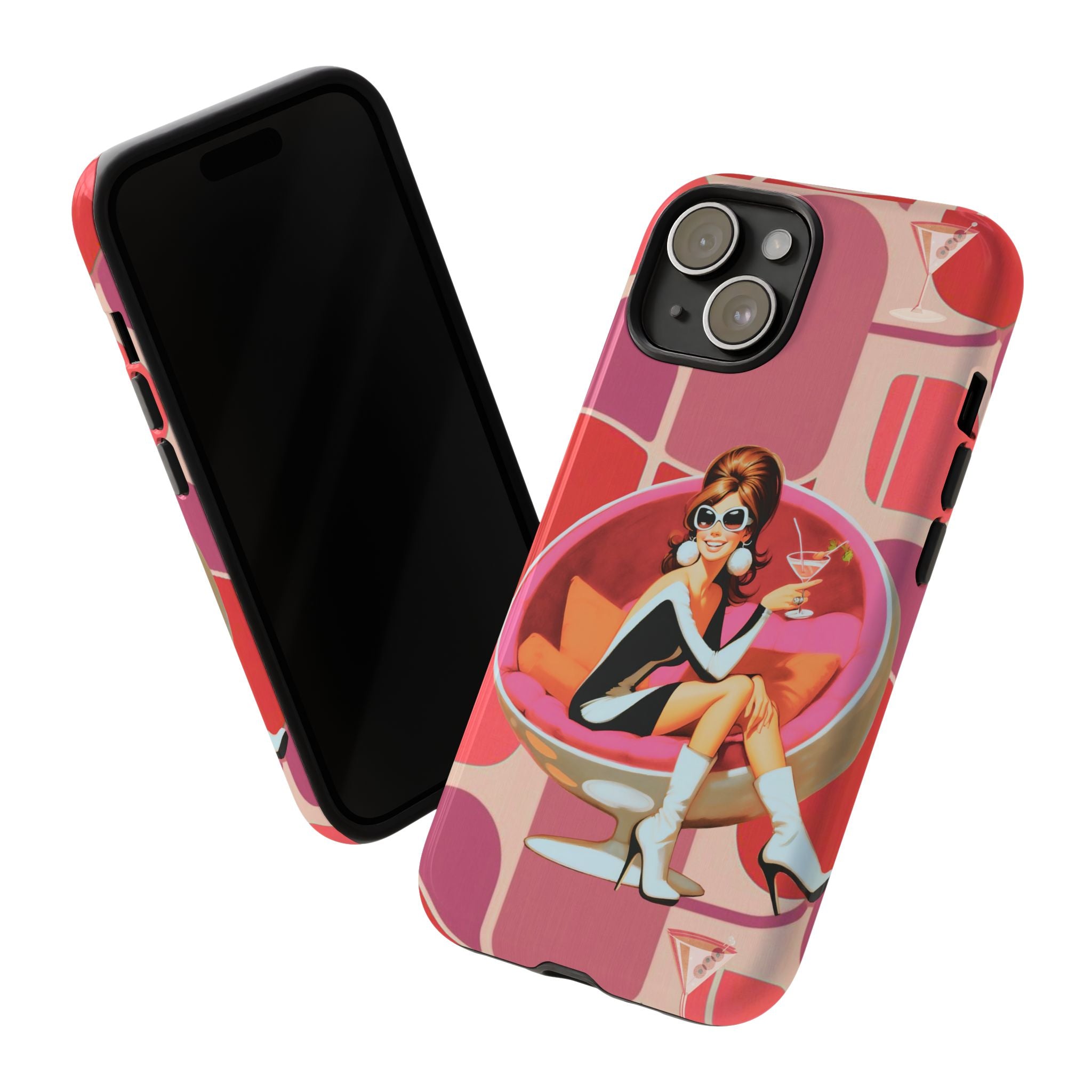 Mid Mod 60s Mod Gal, Kick Back Enjoy, Retro Chic Phone Case with Cocktail Design