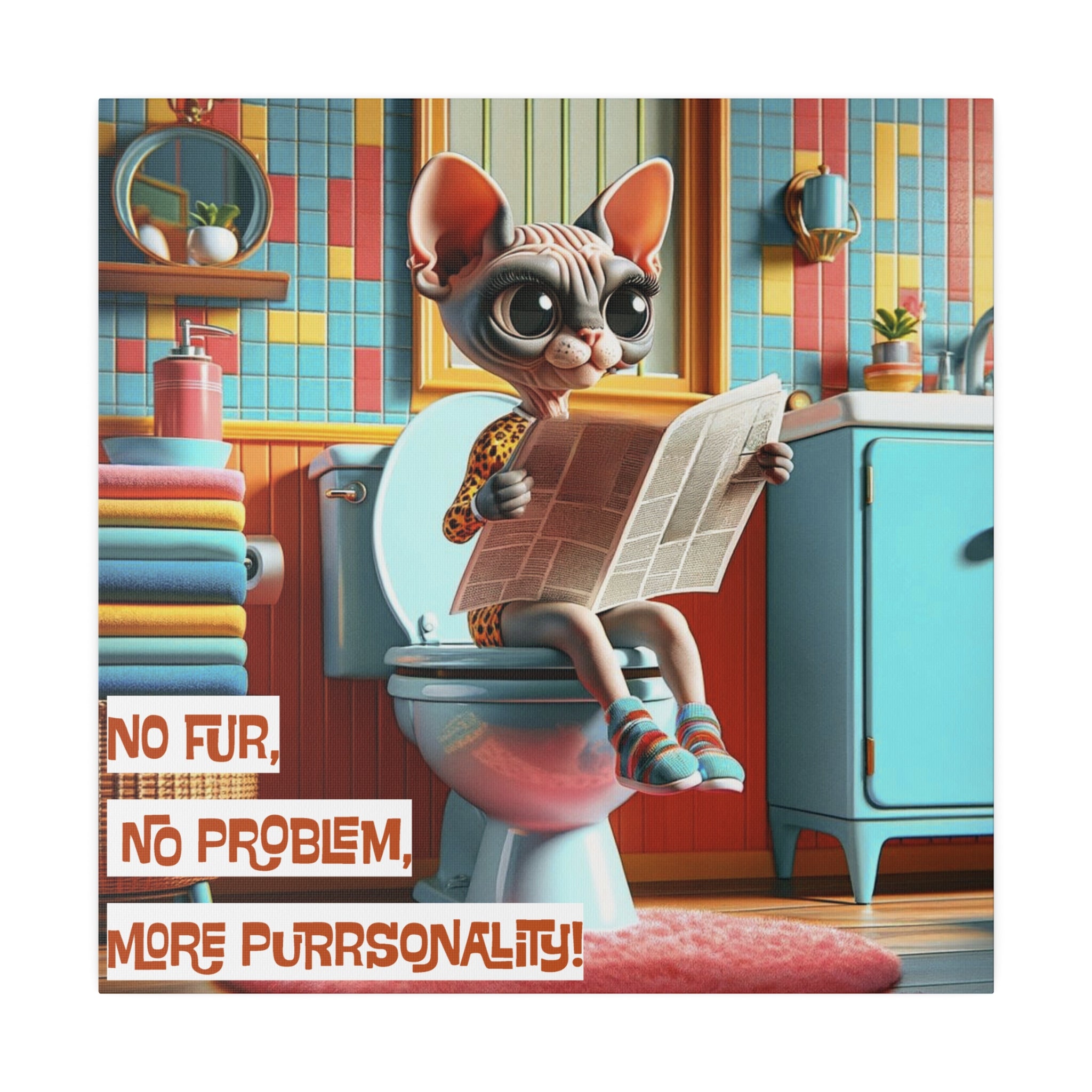 Hairless Cat Art, Funny Kitschy Mid Century Modern Bathroom Wall Art - Mid Century Modern Gal