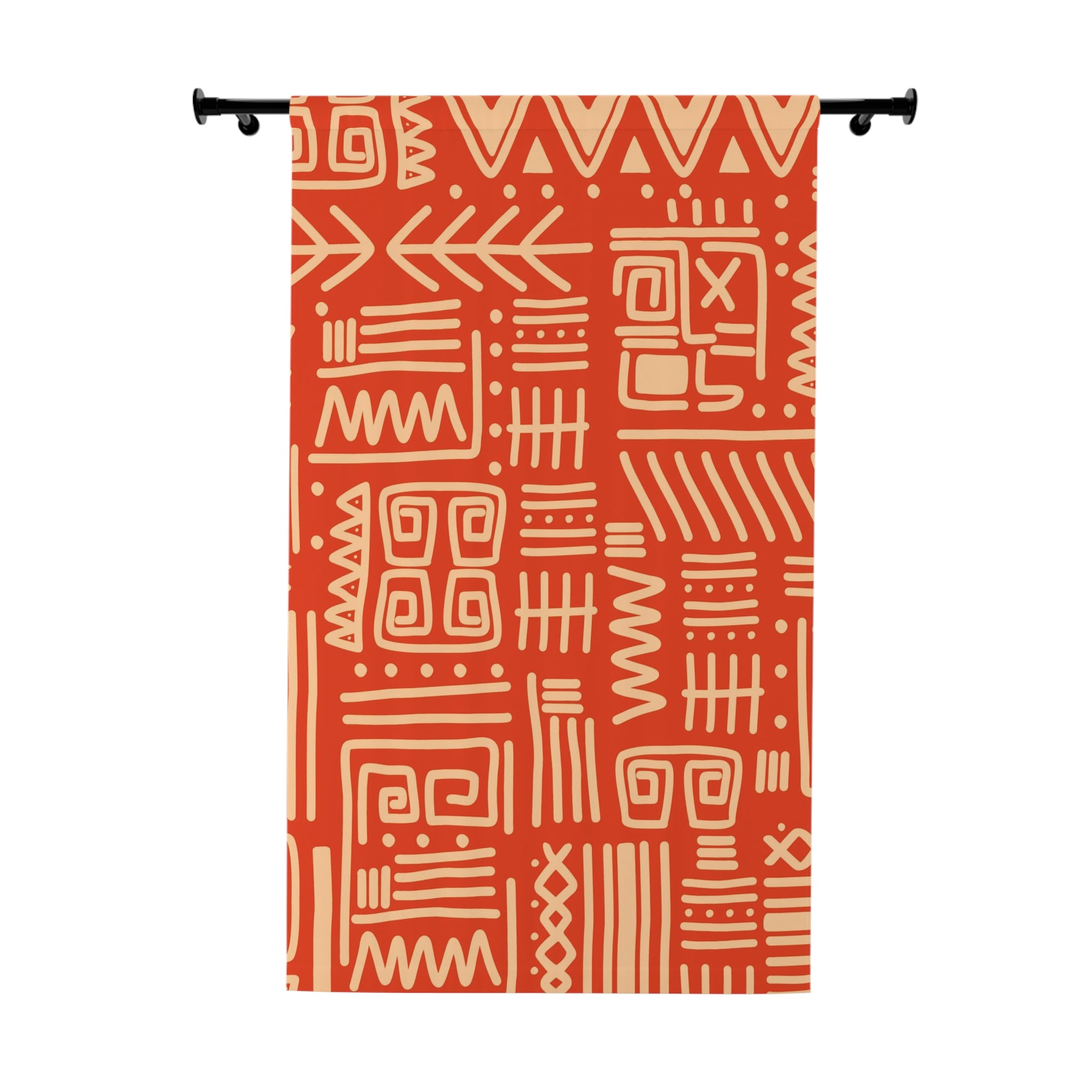 Retro Tiki Home Decor, Dark Orange, Beige, Abstract Art Design, Mid Mod Custom Window Curtains (1 Piece) - Mid Century Modern Gal