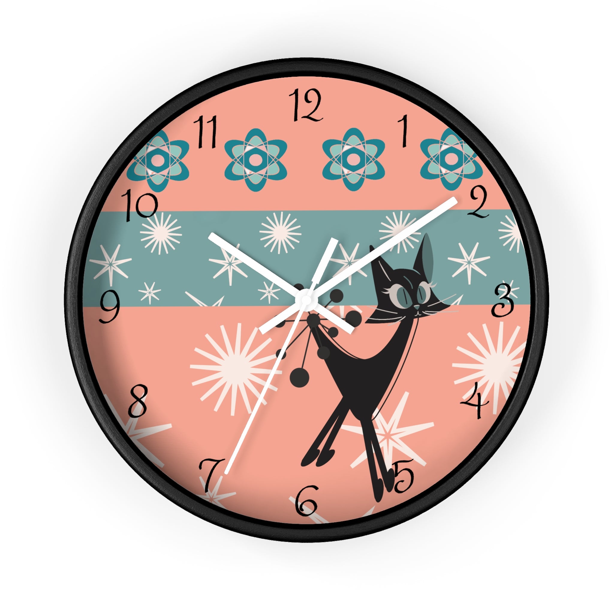 Atomic Cat Wall Clock, Mid Century Modern Kitschy 50s Style, Livingroom, Bedroom, Kitchen MCM Wall Clock - Mid Century Modern Gal