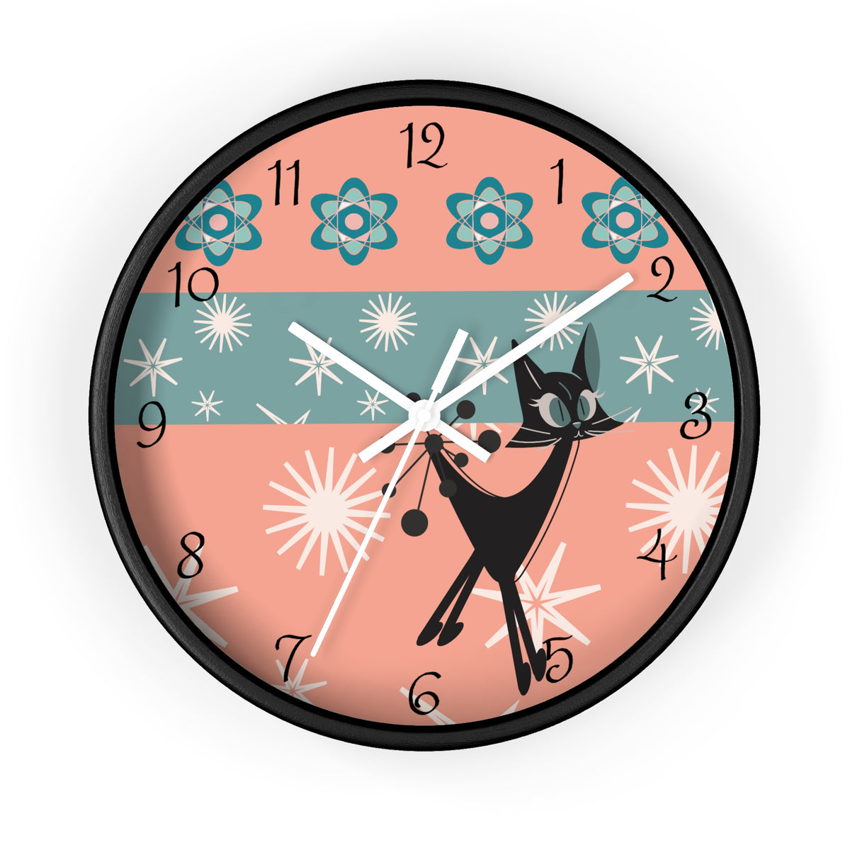 Atomic Cat Wall Clock, Mid Century Modern Kitschy 50s Style, Livingroom, Bedroom, Kitchen MCM Wall Clock - Mid Century Modern Gal