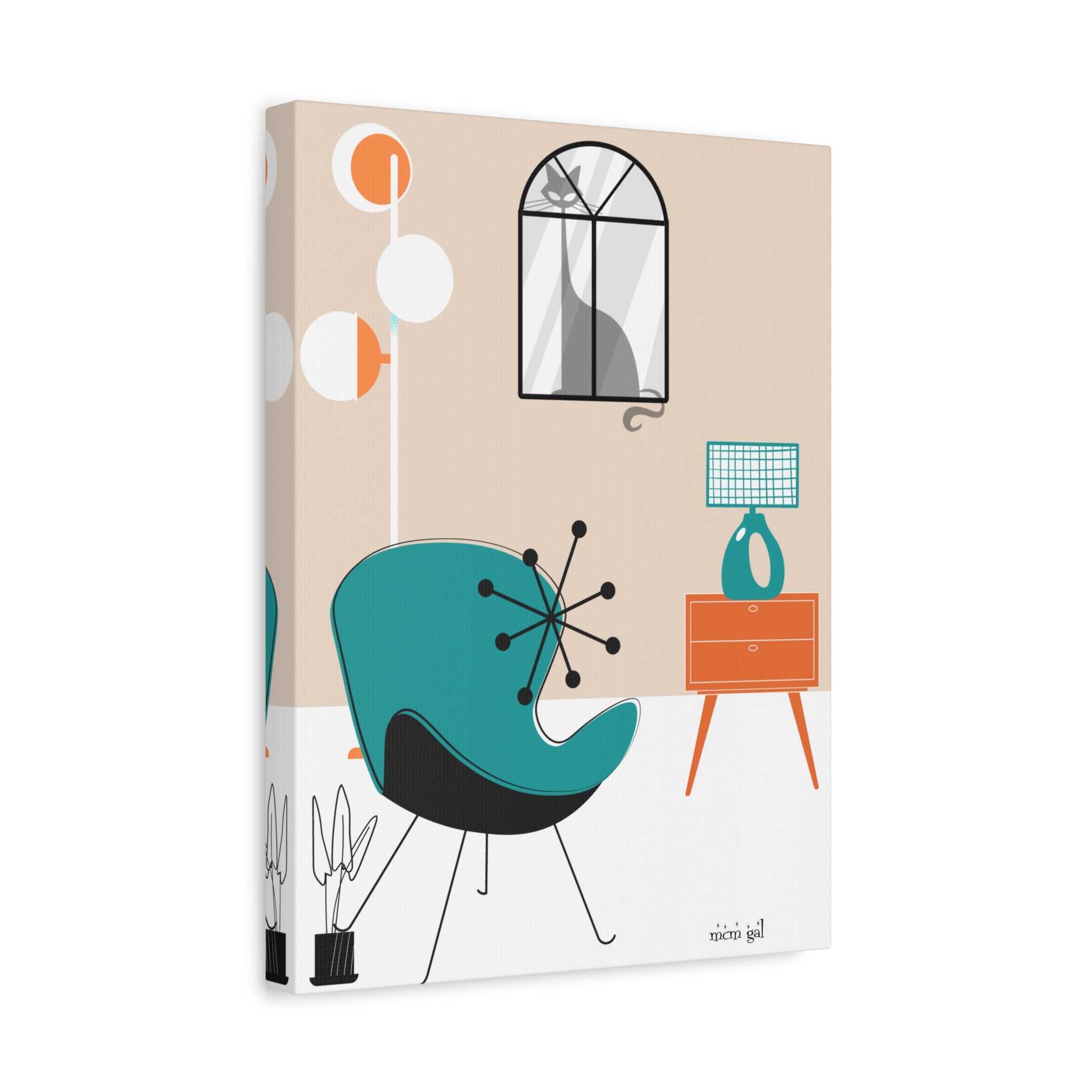 Atomic Cat Wall Art Mid-Century Modern Minimalist Canvas Art Print - Mid Century Modern Gal