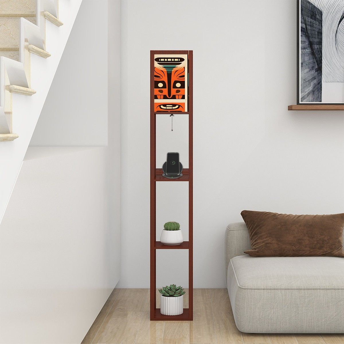 Mid Century Modern Tiki Idol, Tiki Totem Mid Mod Floor Lamp With Shelves - Mid Century Modern Gal