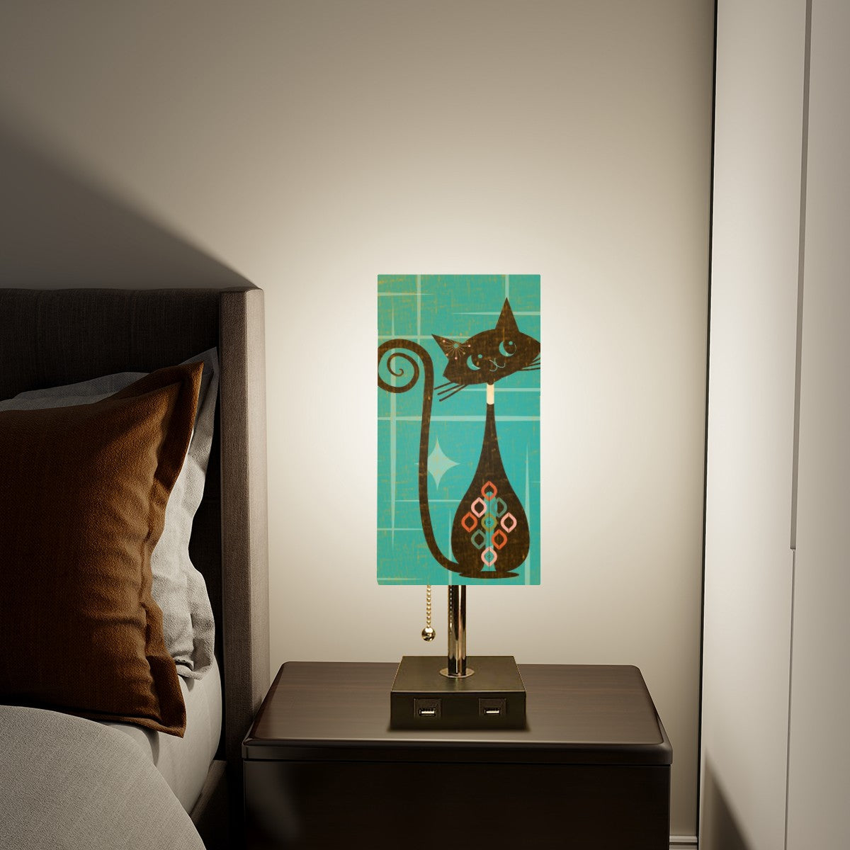 Atomic Space Cat, Mid Century Modern Square Table Lamp - Mid Century Modern Gal