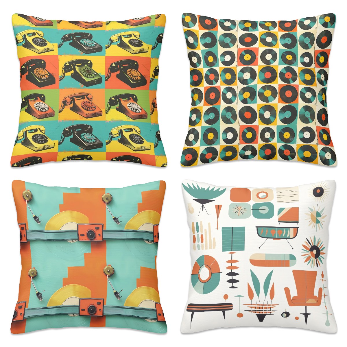 Mid Century Modern Groovy Mod Pillow Covers, Orange Teal Motifs - Mid Century Modern Gal