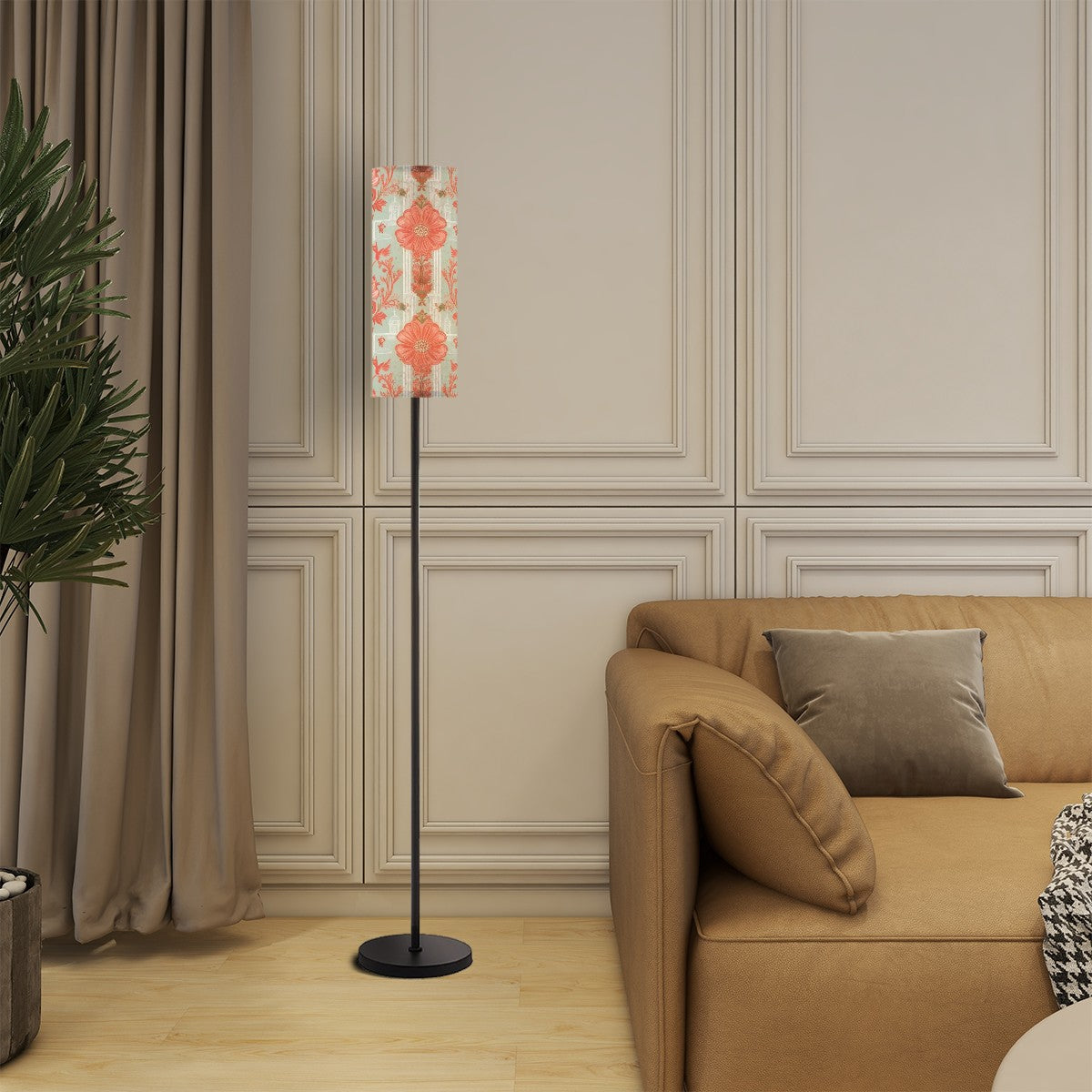 Chinoiserie Asian Inspired Coral Mint Green Elegant Modern Slim Floor Lamp - Mid Century Modern Gal