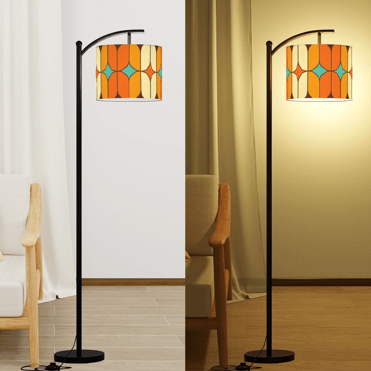 Mid Century Modern Orange, Teal Geometric Designed Mod Lamp SHADE ONLY - For Arc Floor Lamps Only - Mid Century Modern Gal