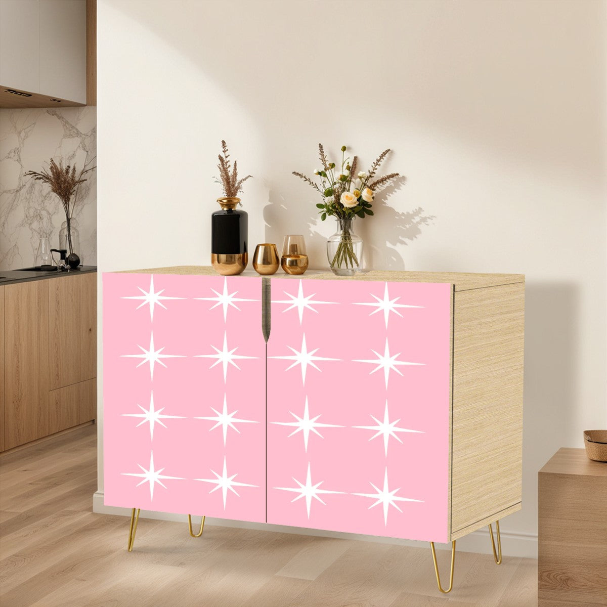 Mid Century Modern Atomic Pink White Starburst 50s Retro Sidetable Credenza - Mid Century Modern Gal