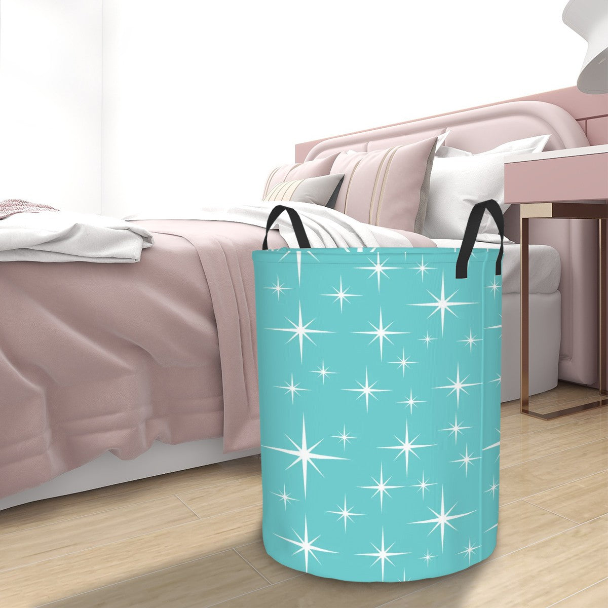 Mid Century Modern Starburst Aqua Circular Laundry Basket - Mid Century Modern Gal