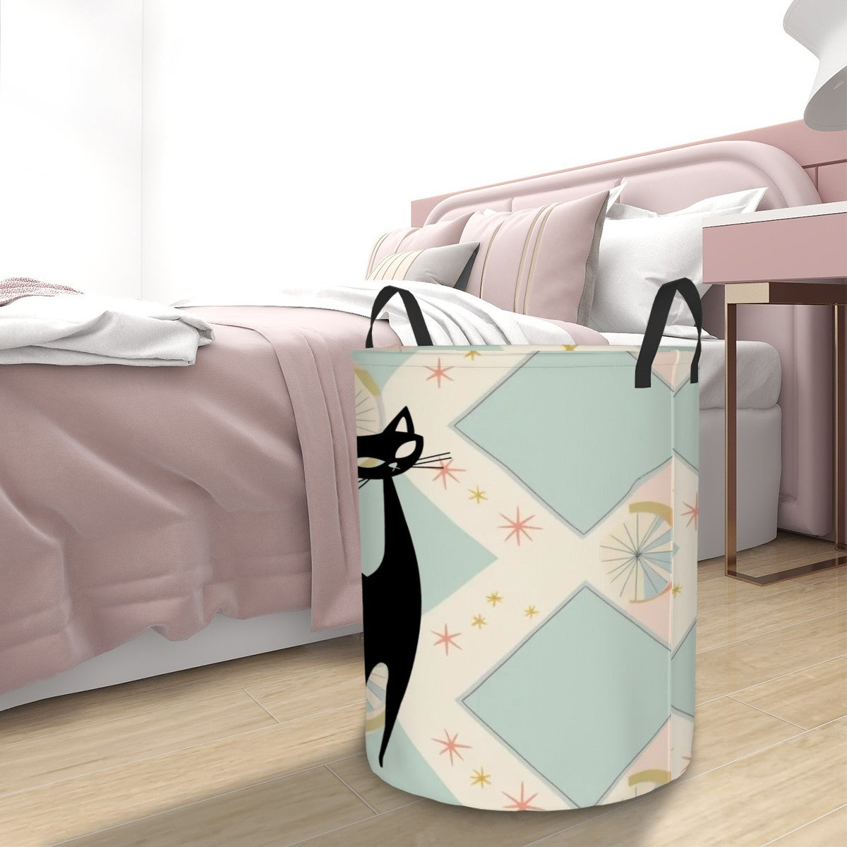 Mid Century Modern Atomic Cat, Retro Mod Storage Laundry Basket - Mid Century Modern Gal