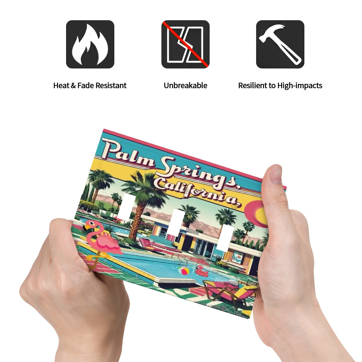 Palm Spring California Kitschy Mod Flamingo Modern Switch Cover 3-Gang 3 Toggle - Mid Century Modern Gal