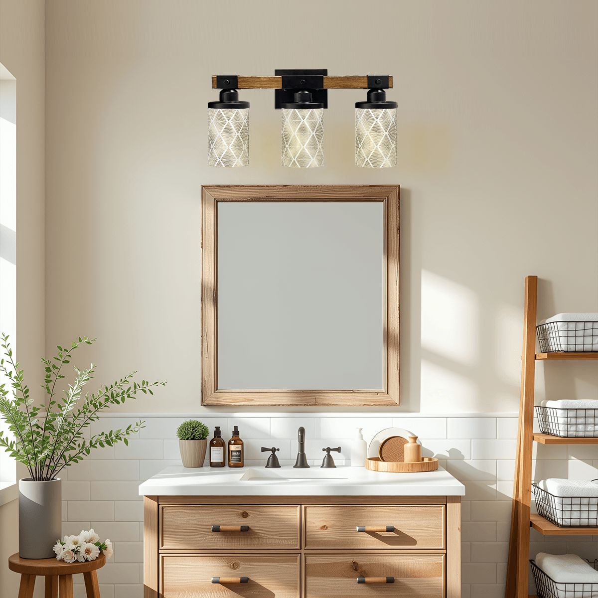 Mid Mod Art Deco Gold Flecked Diamond Pattern Retro Vanity Light Fixture - Mid Century Modern Gal