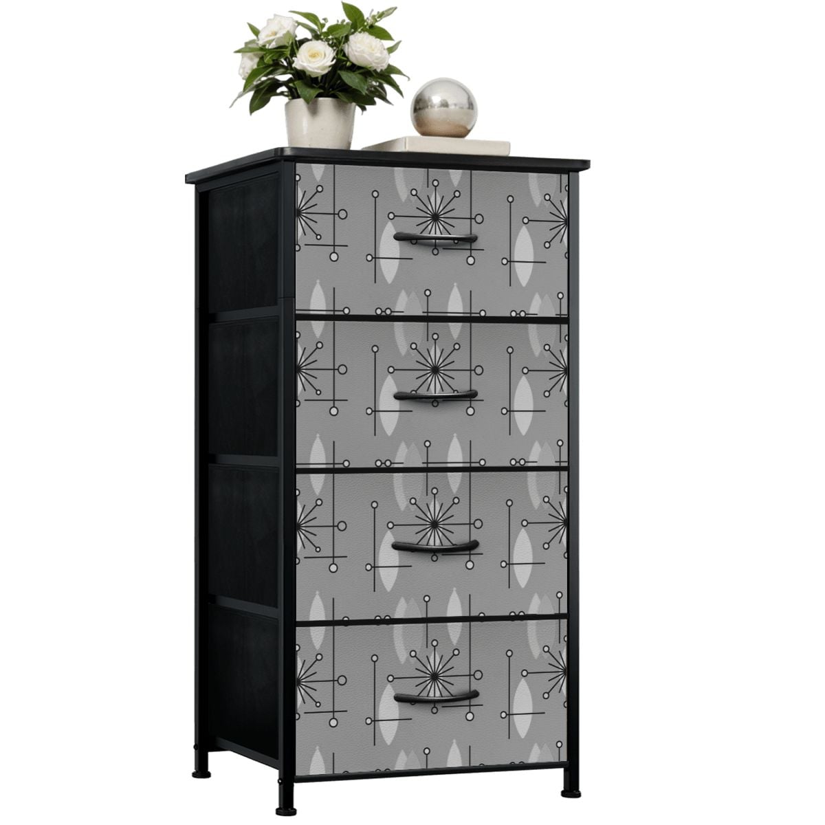 Mid Century Modern Moody Gray Starbursts 4-Drawer Dresser - Mid Century Modern Gal