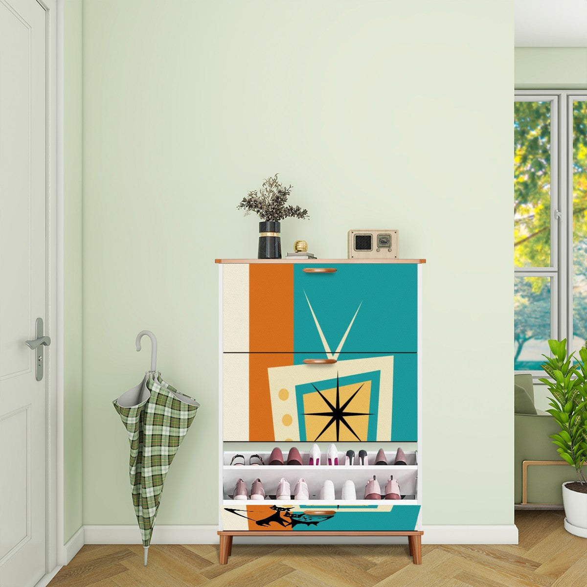 Mid Century Modern Retro TV Atomic Cat, Kitschy Shoe Cabinet - Mid Century Modern Gal