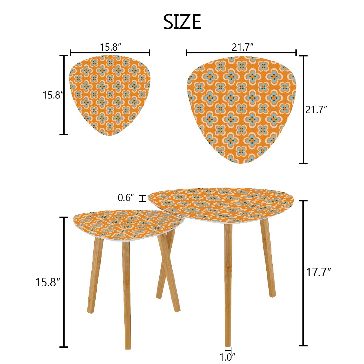 Modern Scandinavian Orange Blue Floral Mid Century Modern Nesting Tables - Mid Century Modern Gal