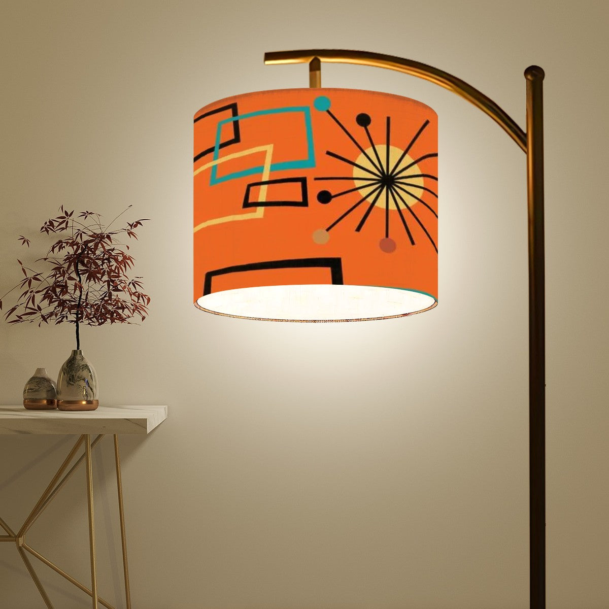 Mid Century Modern Sinatra Orange, Starburst, Geometric Funky Fun Arc Floor Lamp - Mid Century Modern Gal