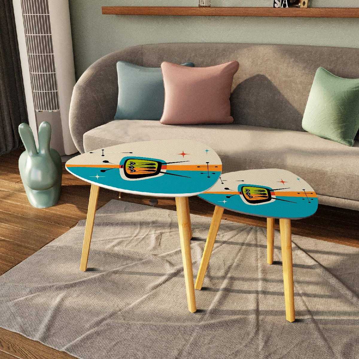 Mid Century Modern Atomic Cat, Retro TV Modern Nesting Tables - Mid Century Modern Gal