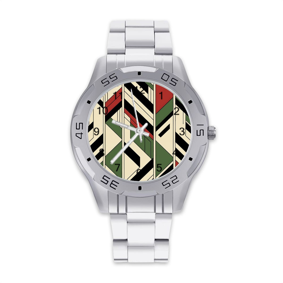 Modern Men's Watch In Bauhaus Design Green, Black, Cream Red, Business Stainless Steel Watch - Mid Century Modern Gal