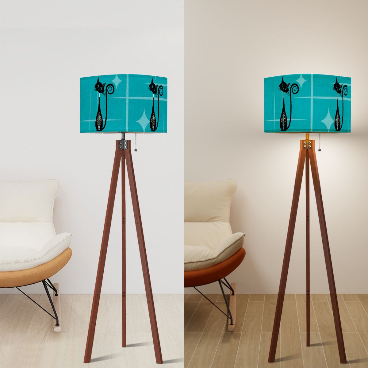 Atomic Space Cat, Mid Century Modern Retro Tripod Floor Lamp - Mid Century Modern Gal