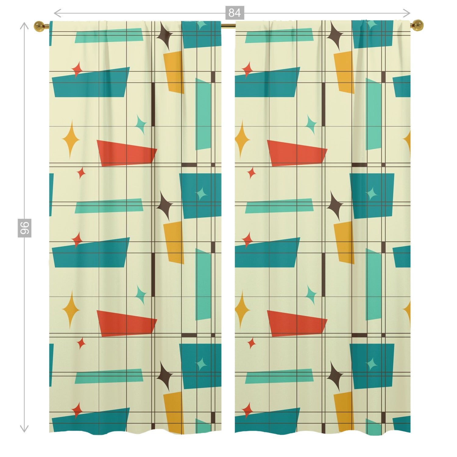 Mid Century Modern Fun And Funky Geometric Retro Window Curtains (two panels) - Mid Century Modern Gal