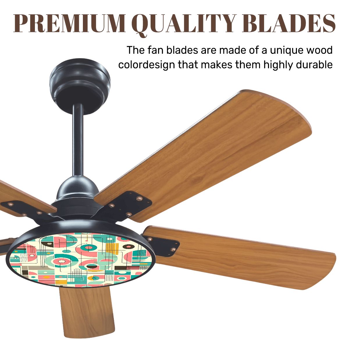 Bauhaus Pink Teal Yellow Mid Century Modern Designed Ceiling Fan With Light - Mid Century Modern Gal