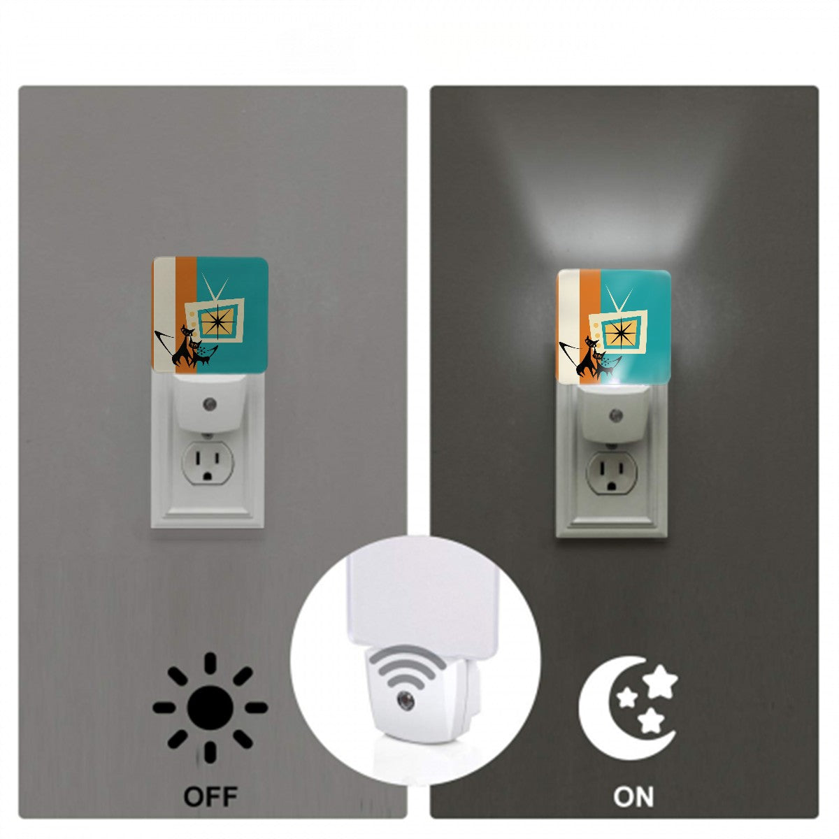 Mid Century Modern Night Light With Atomic Kitschy Cats - Mid Century Modern Gal
