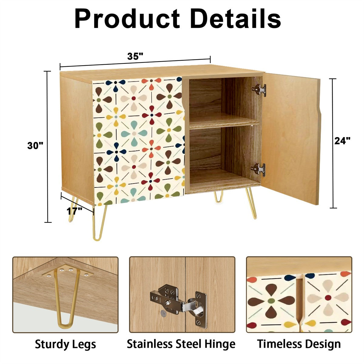 Mid Century Modern Wooden Storage Cabinet With Scandinavian Flower Design - Mid Century Modern Gal