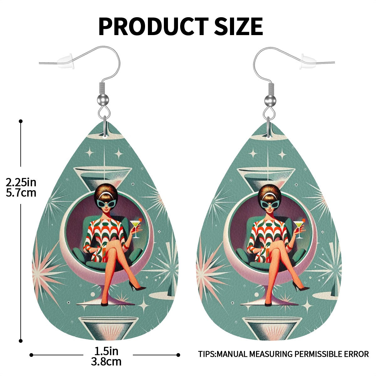 Mid Century Mod Gal Martini Lover, Retro Teardrop Earrings - Mid Century Modern Gal