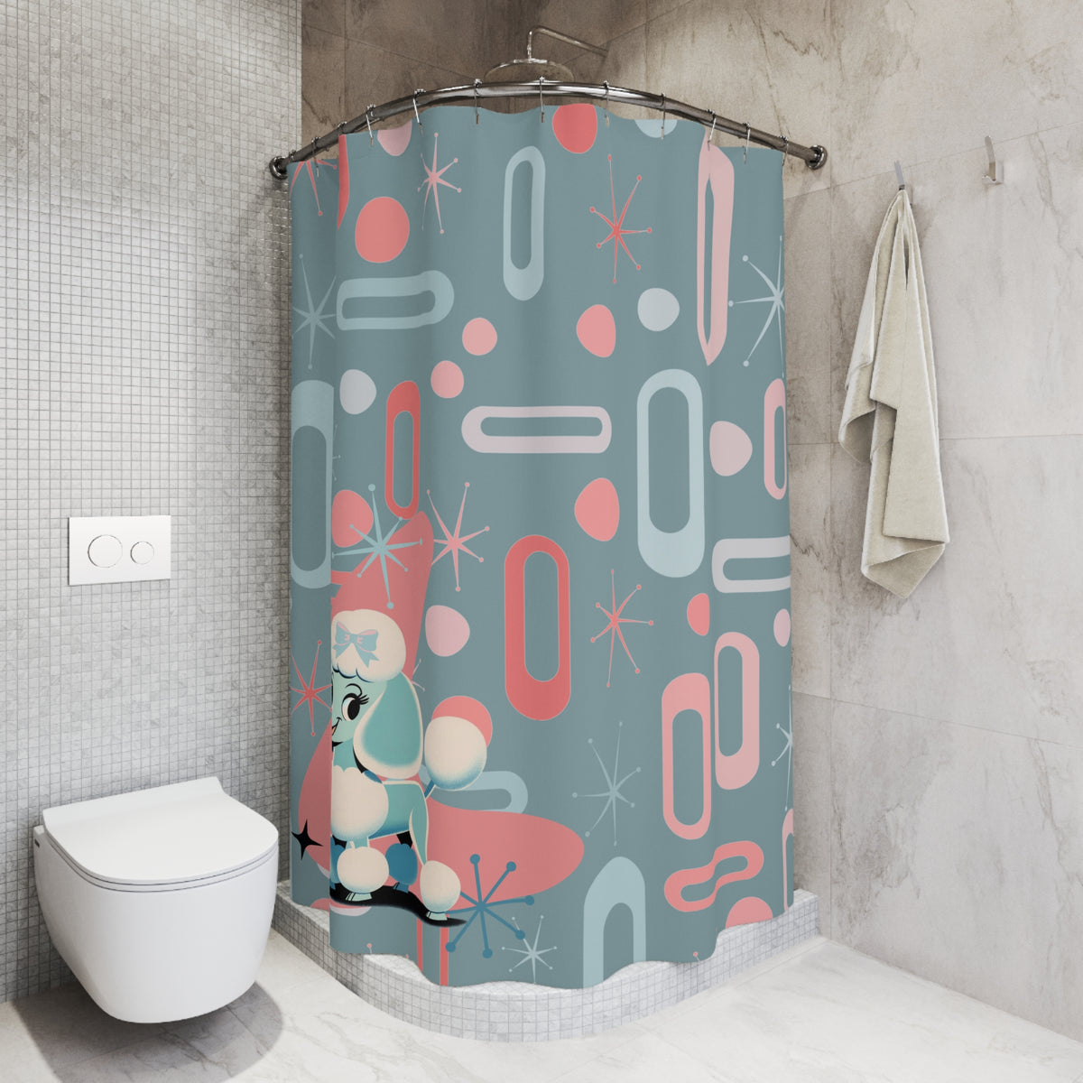Mid Century Modern Atomic 50s Kitschy Cute Poodle Retro Shower Curtain - Mid Century Modern Gal