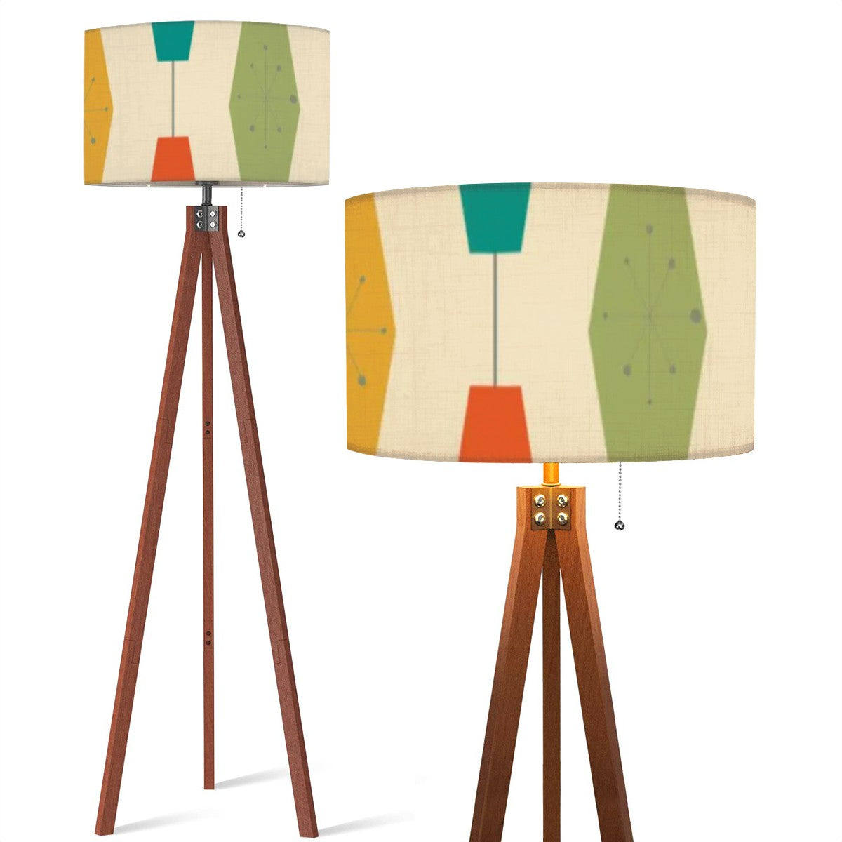 Mid Century Modern Wood Tripod Floor Lamp, Geometric Lantern Starburst Design - Mid Century Modern Gal