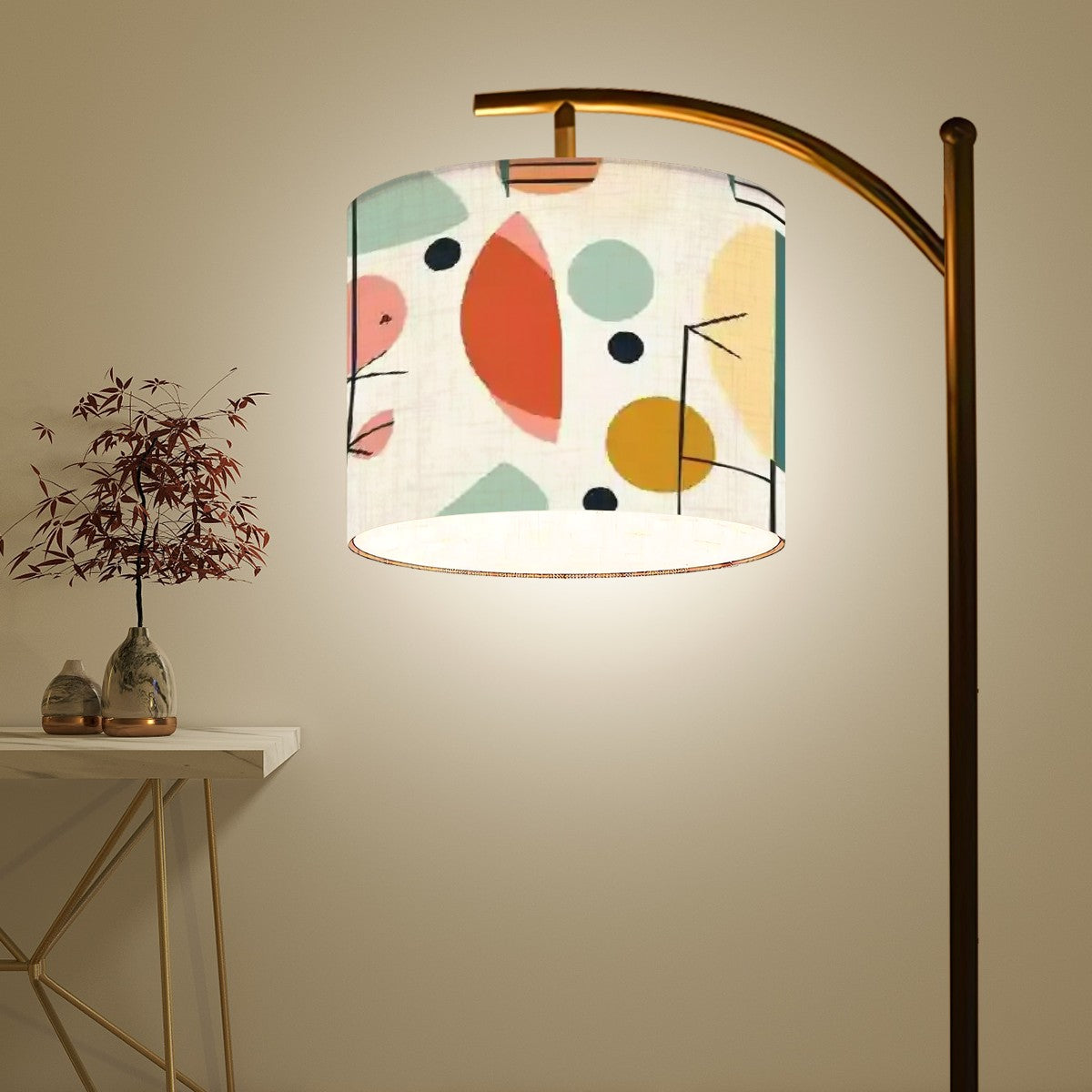 Mid Century Modern Arc Floor Lamp, Abstract Geometric Mod Design Shade - Mid Century Modern Gal