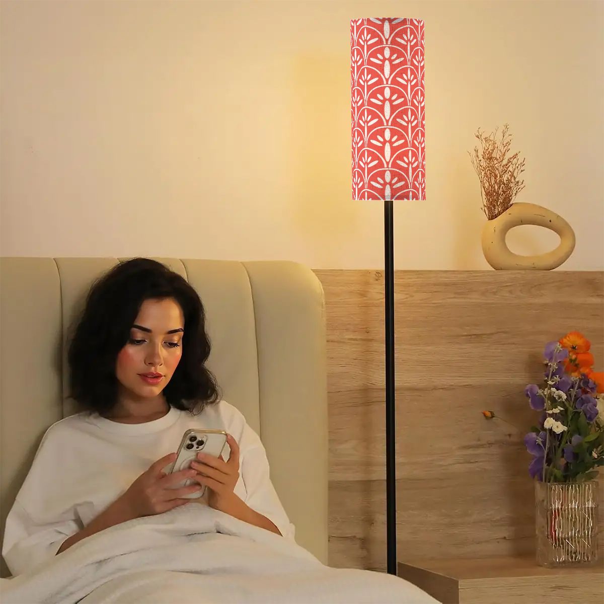 Art Deco Colorful Abstract Floor Lamp | Coral And White Mid Century Modern Lighting - Mid Century Modern Gal