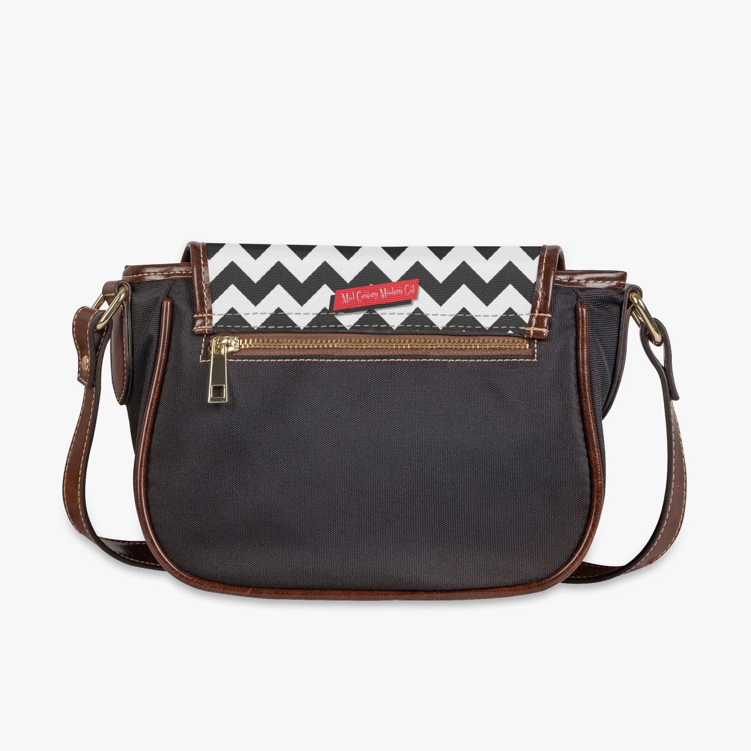 Atomic Cat Chevron Black And White Kitschy Hobo Crossbody Bag - Mid Century Modern Gal