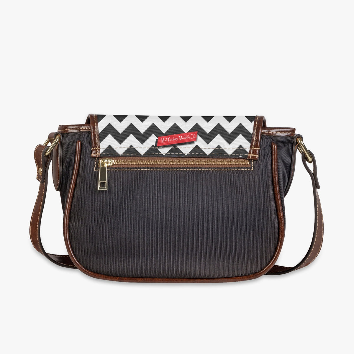 Atomic Cat Chevron Black And White Kitschy Hobo Crossbody Bag - Mid Century Modern Gal
