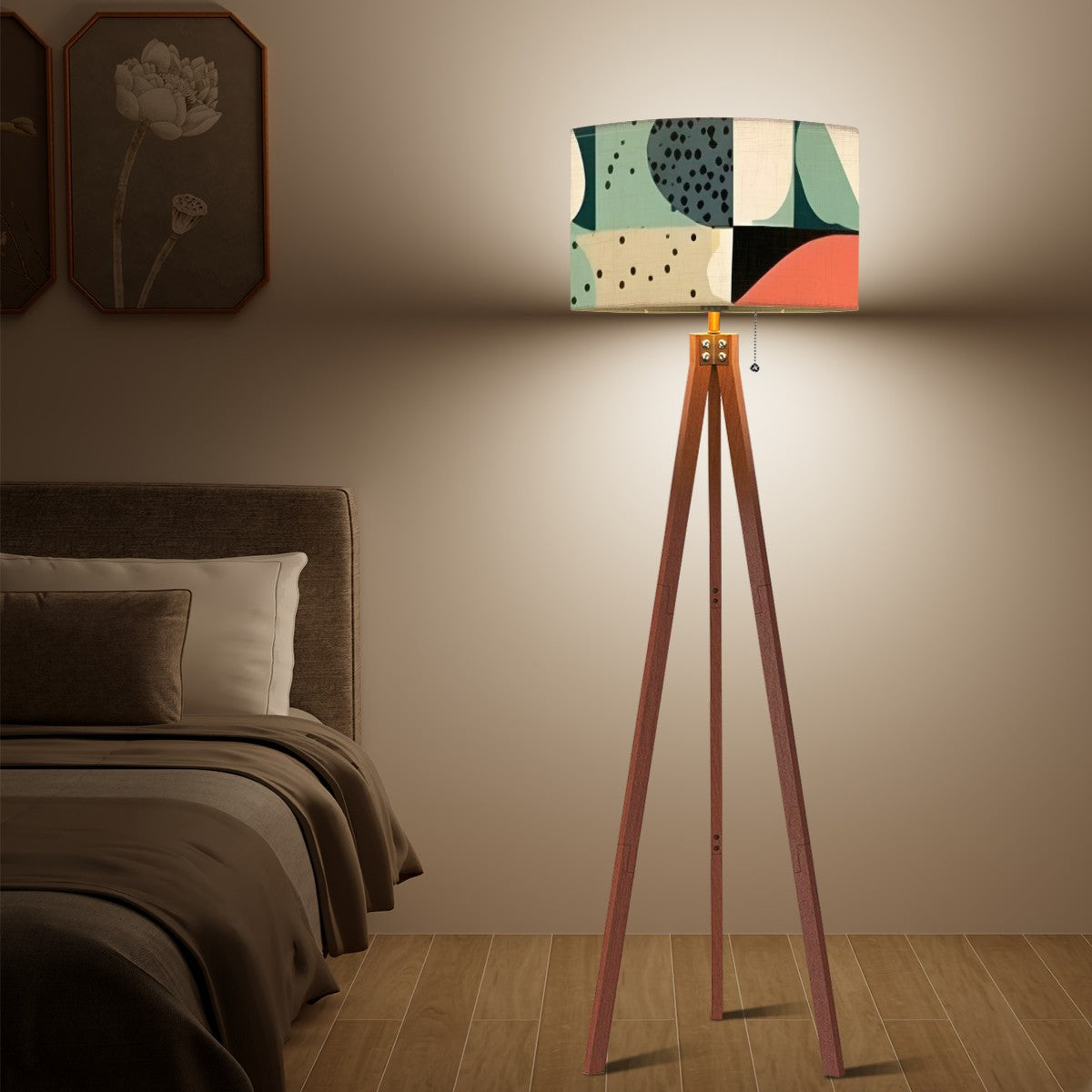 Mid Century Modern Tripod Wood Floor Lamp, Green Mod Boho Designed Modern Light - Mid Century Modern Gal