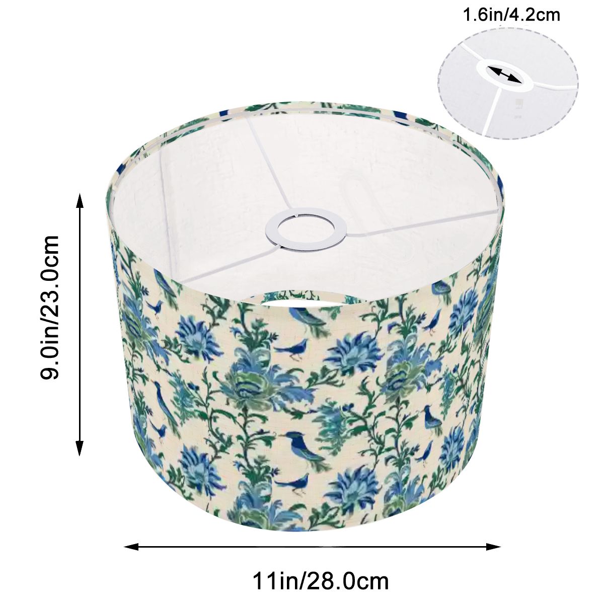 Chinoiserie Botanical Garden Birds, Blue, Green Asian Inspired Modern Lamp SHADE ONLY - For Arc Floor Lamps Only - Mid Century Modern Gal