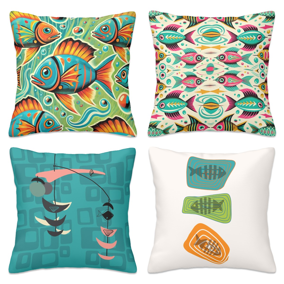 Mid Century Modern Atomic Fish Art, Retro Pillow Covers - Mid Century Modern Gal