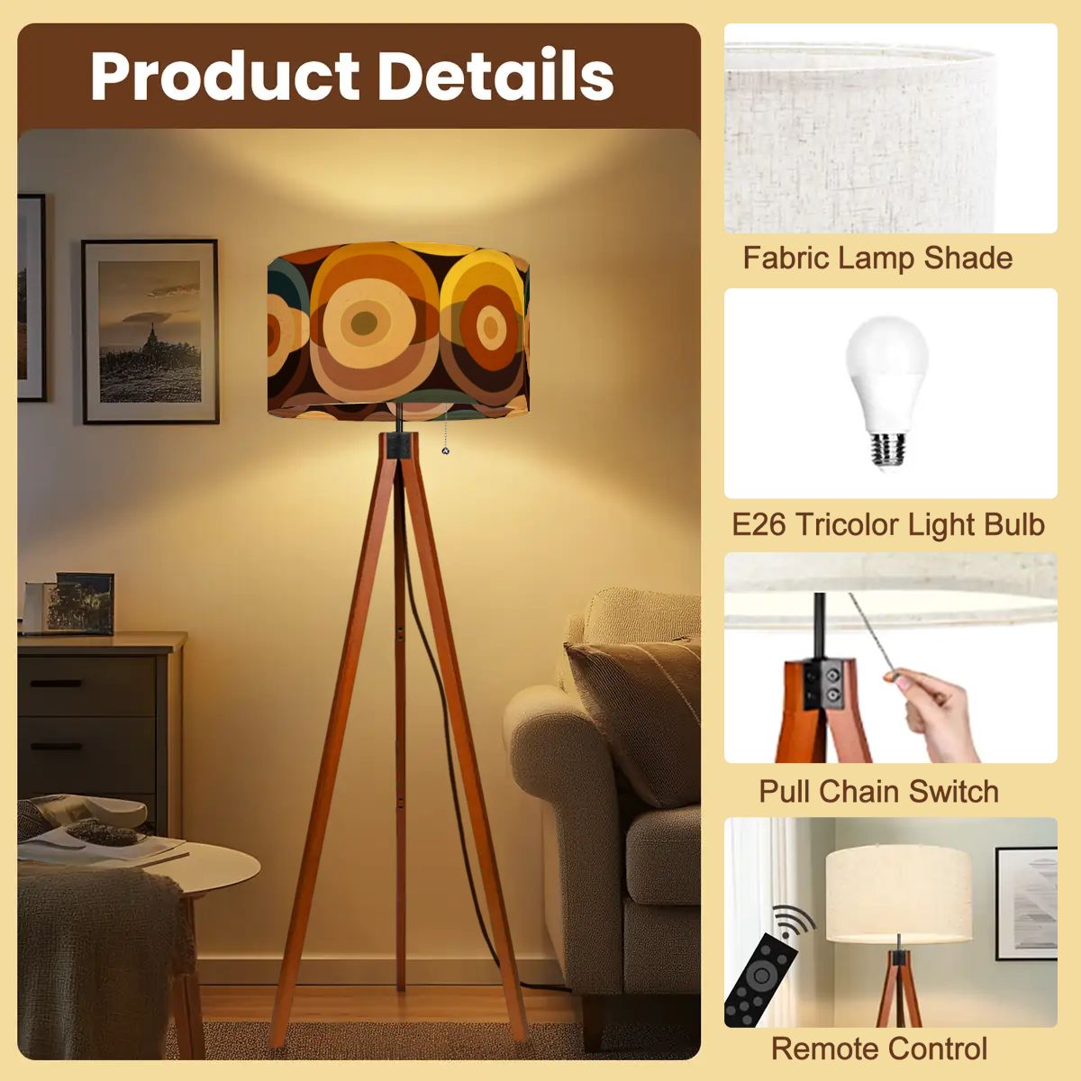 Mid Century Modern Groovy 70s Orbs, Earthy Tones MCM Tripod Floor Lamp - Mid Century Modern Gal